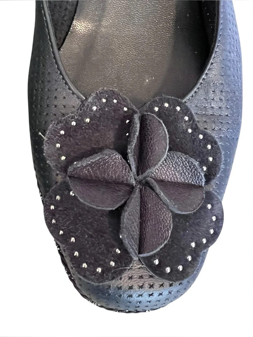 Sesto Meucci Women’s Sz 9 Navy Leather Demi Wedge Heels Perforated Floral
